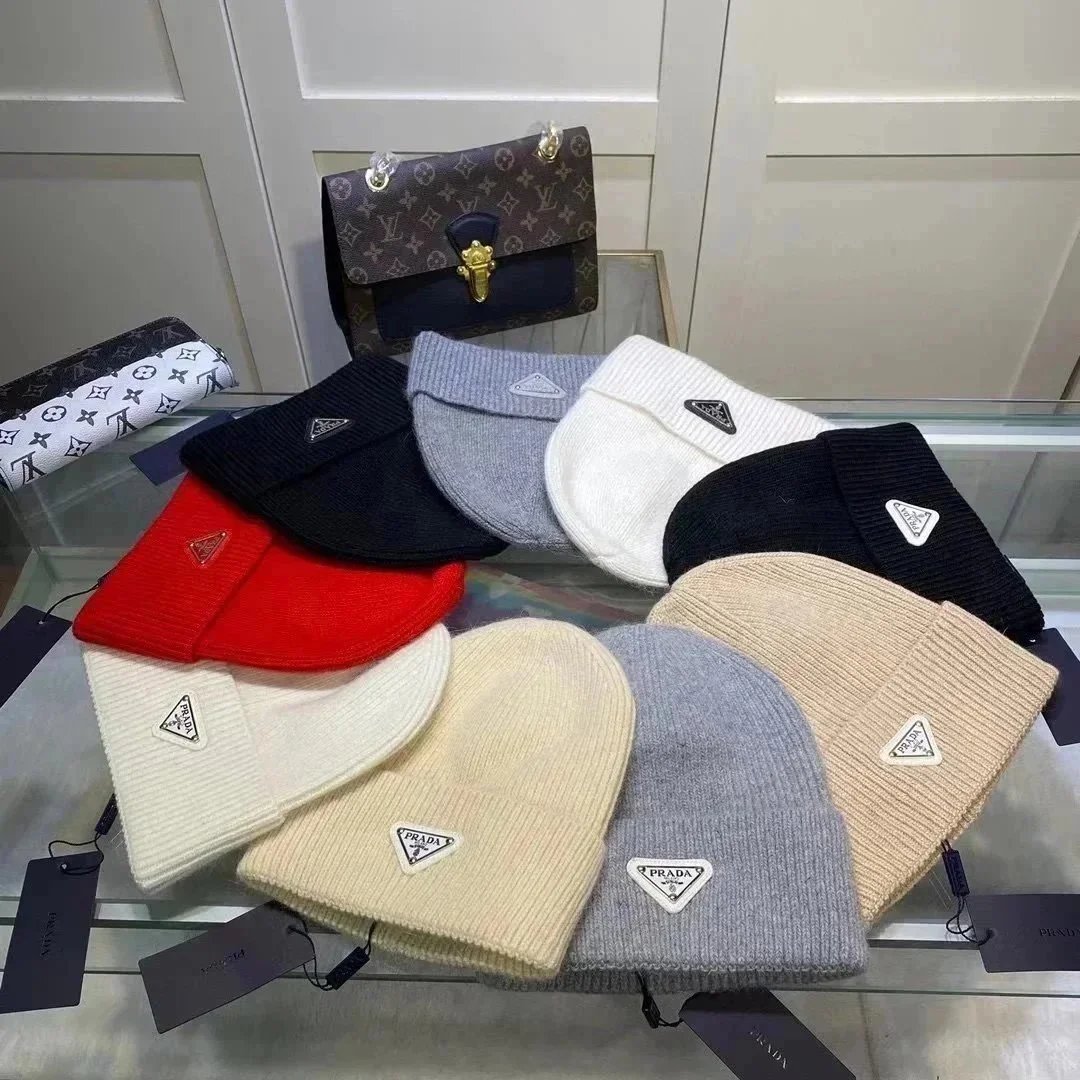 PR Mental Triangle Logo Women Wool Knitted Beanie Hat Winter Warm Hat