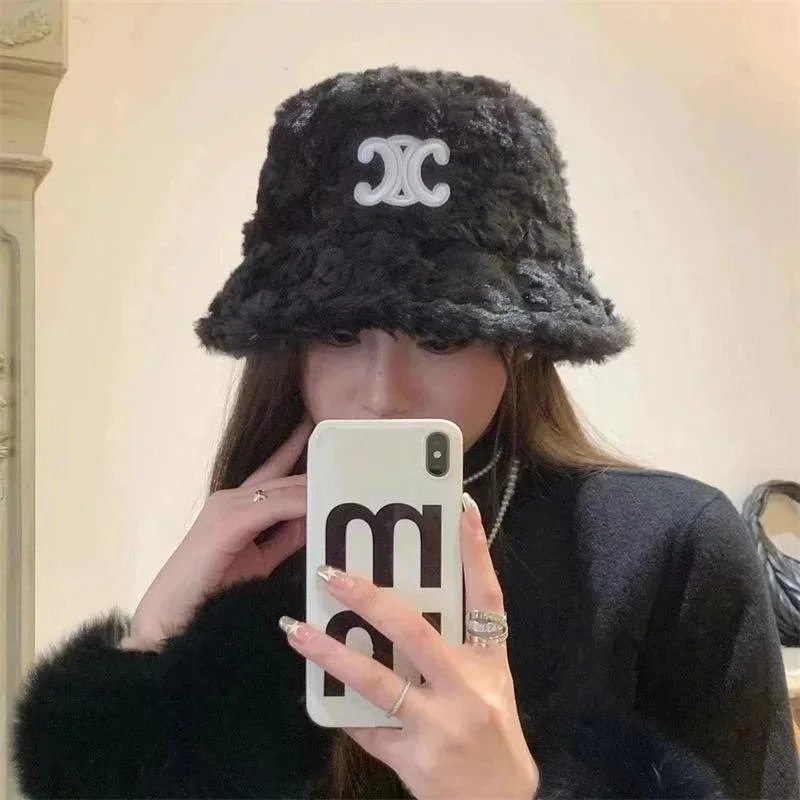 Plush Plush Bucket Hat Warm Basin Sun Cap Outdoor Panama Hat for Women