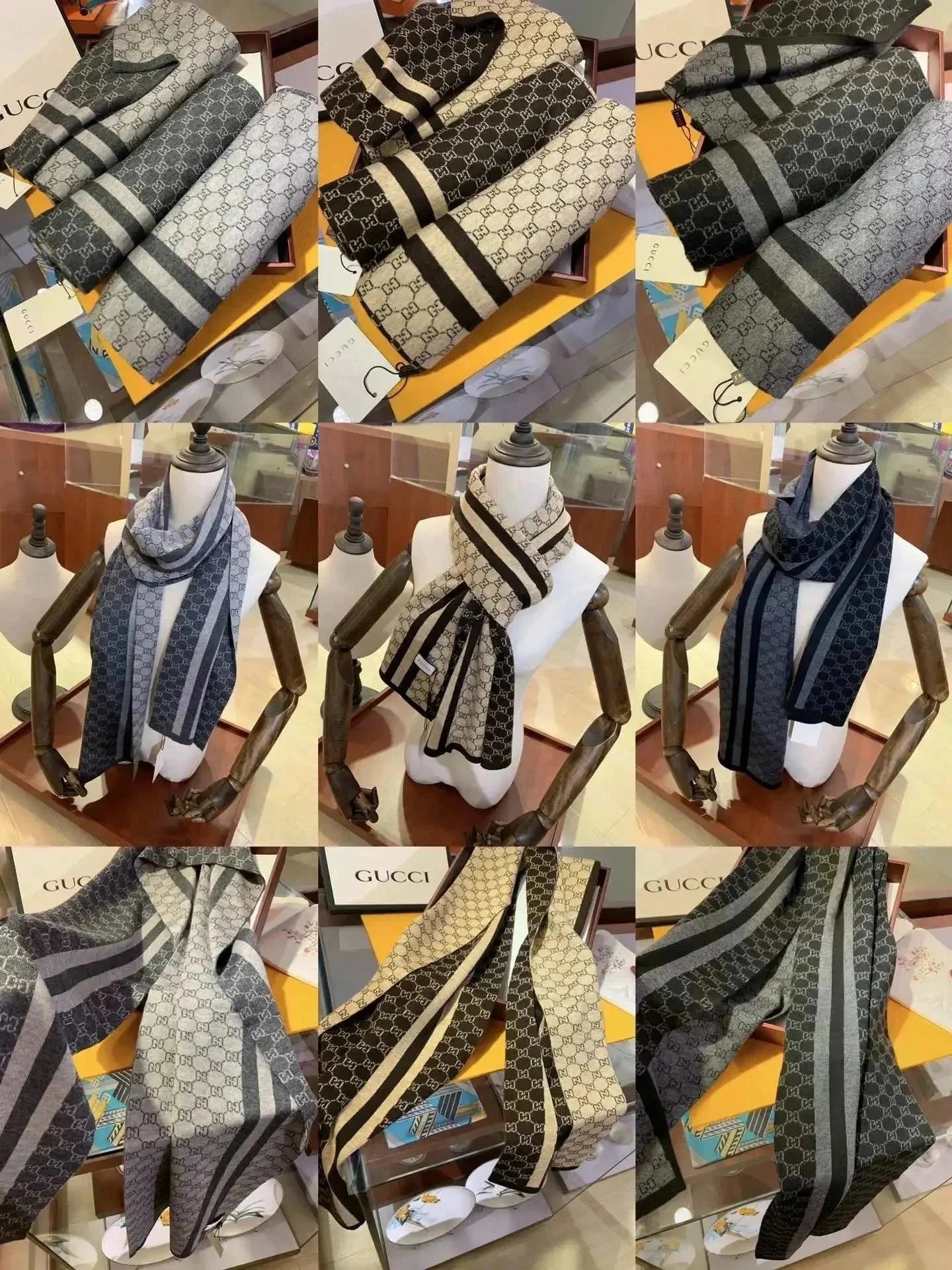 Men's Winter Thickened Warm Scarf Knitted Geometric Lattice Scarf