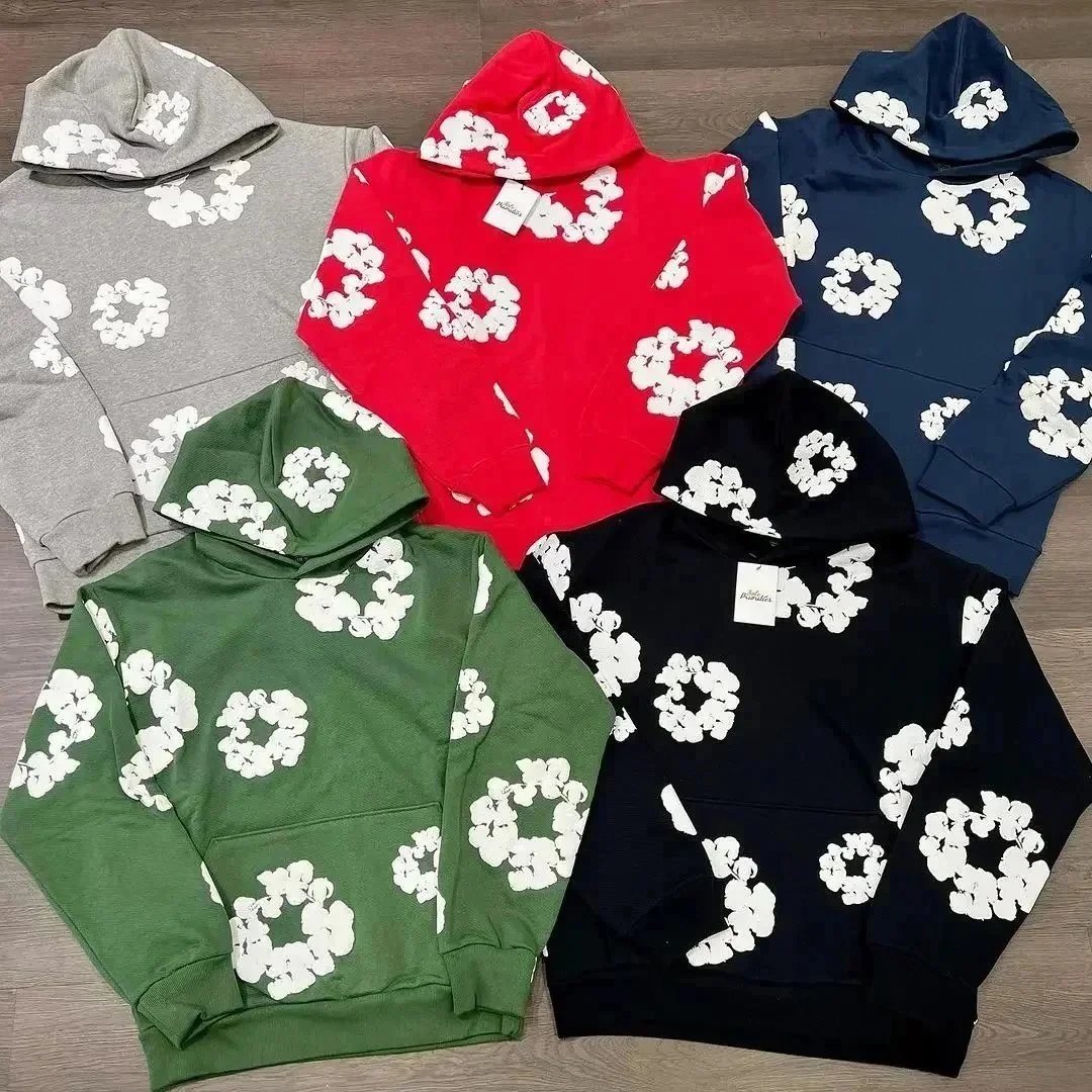 Men Flower Puff Print Hoodie, Pullover Harajuku Gothic Streetwear