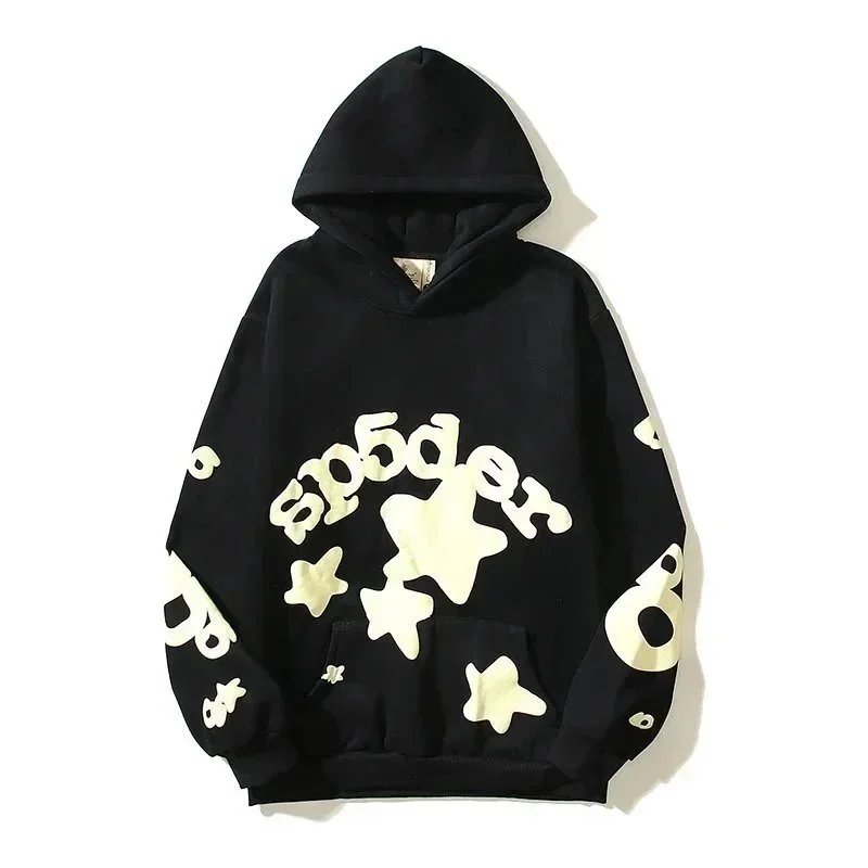 SP5DR Black White Star Stained Hoodie Sweatshirt