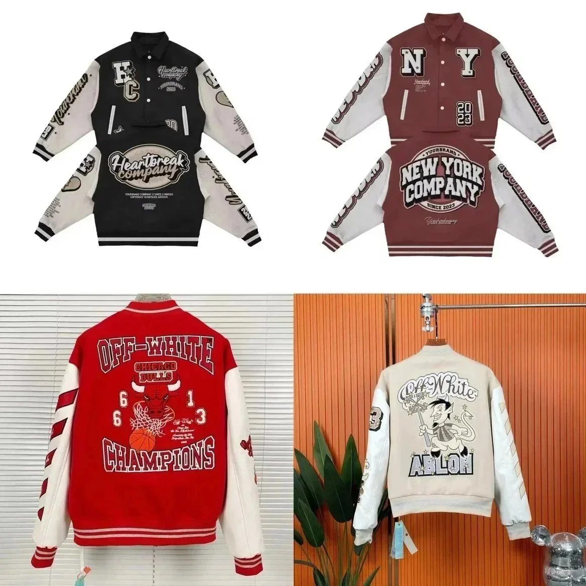1014 今年新款拼皮棒球服欧美情侣款青少年街头时尚夹克外套