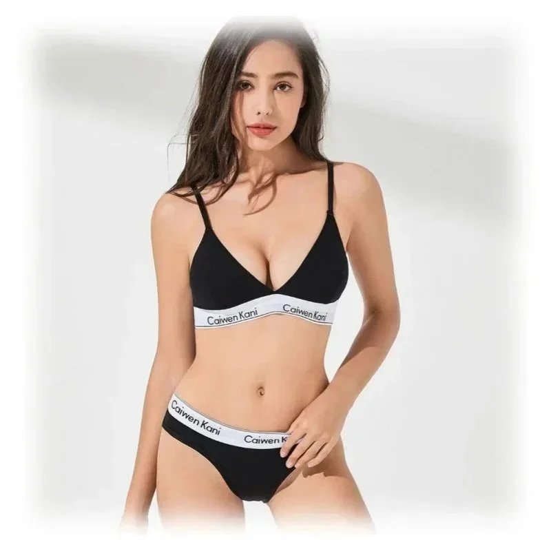 女士文胸套装聚拢无钢圈纯棉少女性感三角裤无印+86 18396015120