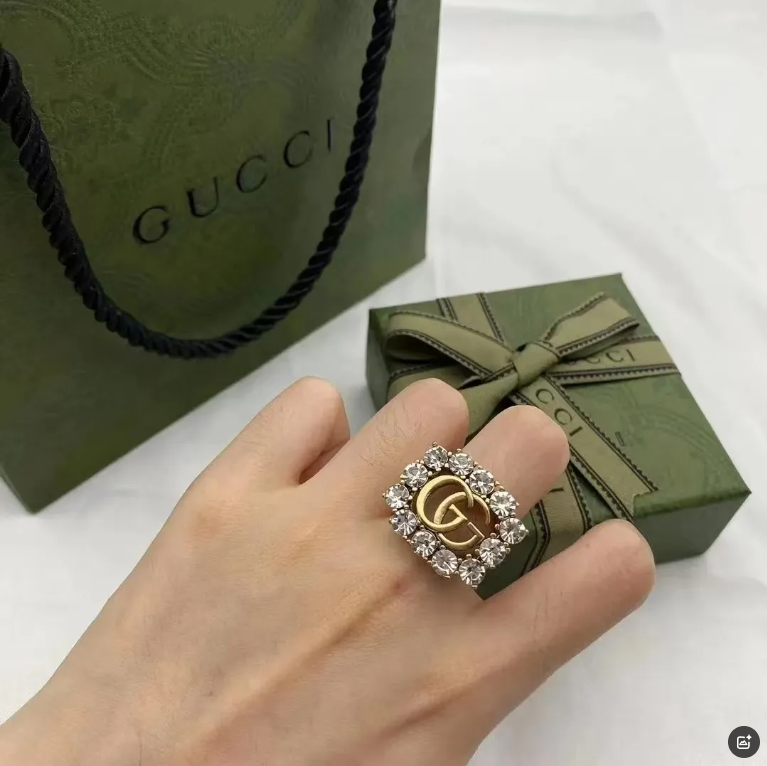 活口戒指闪钻黑色宝石中古百搭法式手饰潮指环戒指女