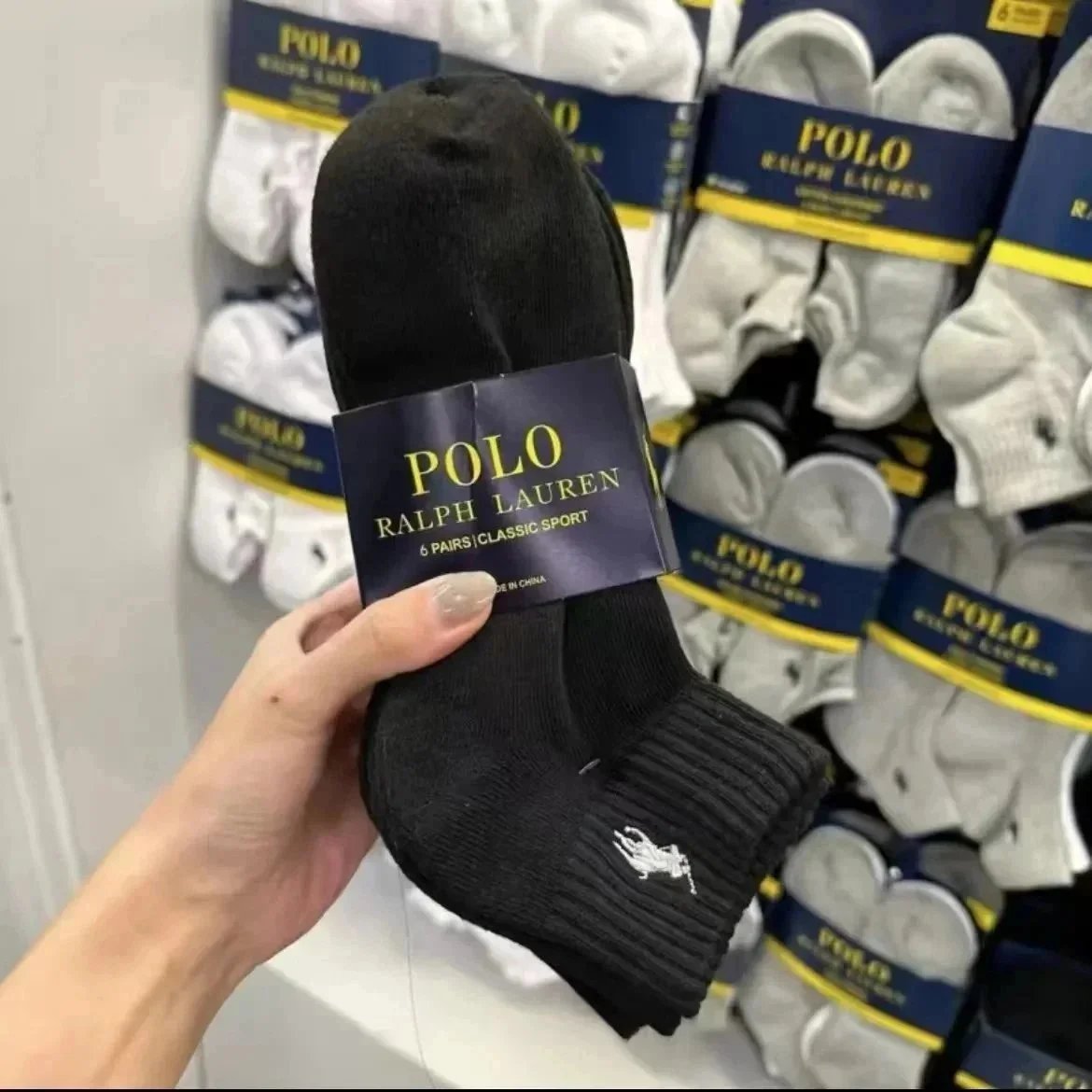 黑色中筒6双装