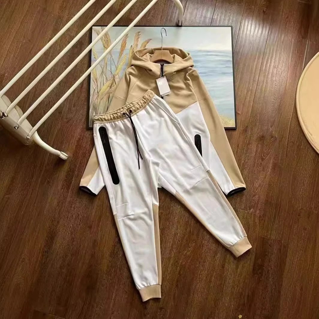 卡其拼白套装